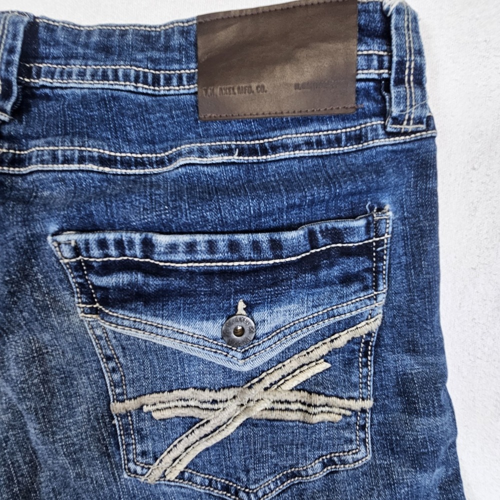 TK Axel Slim Western Boot Cut Jeans Whiskers Mens 34x32 Flap Rear Pockets